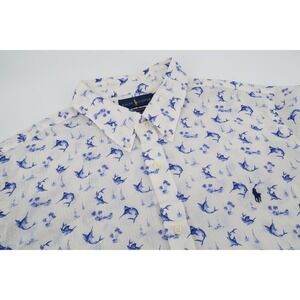 Polo Ralph Lauren Shirt Mens XXL Fish Print Marlin Seersucker RL Untucked Fit